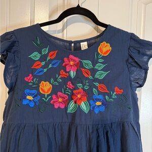 NEW Navy Blue Woman’s Fiesta Mexican Dress with Floral Embroidery Size X-LARGE